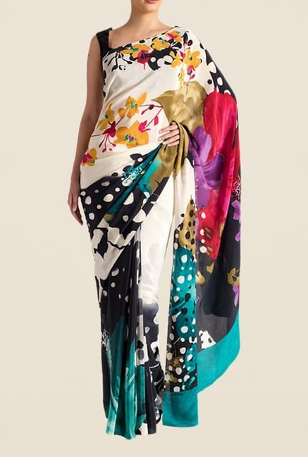 Satya Paul White Super Georgette Saree Satya Paul White Super Georgette Saree