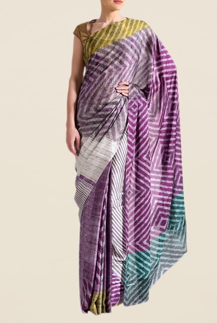 Satya Paul Purple Super Georgette Satin Saree Satya Paul Purple Super Georgette Satin Saree