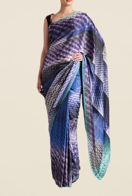Satya Paul Blue & Purple Super Georgette Satin Saree Satya Paul Blue & Purple Super Georgette Satin Saree