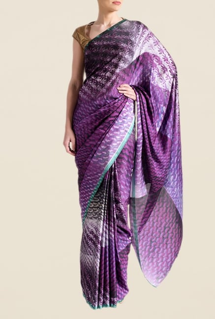 Satya Paul Purple Super Georgette Satin Saree Satya Paul Purple Super Georgette Satin Saree