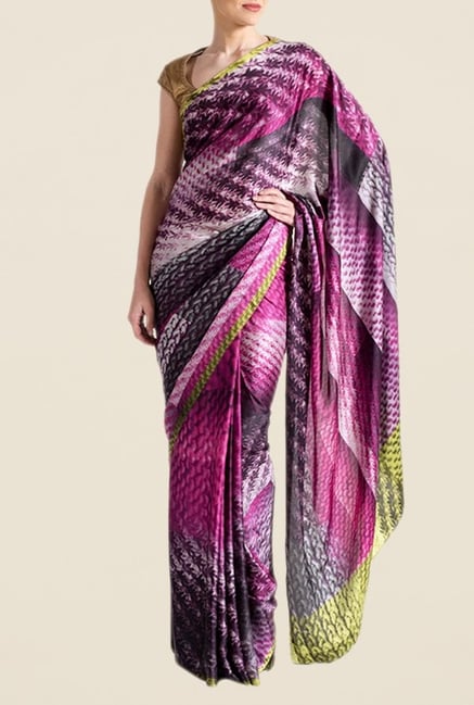 Satya Paul Pink & Purple Super Georgette Satin Saree Satya Paul Pink & Purple Super Georgette Satin Saree