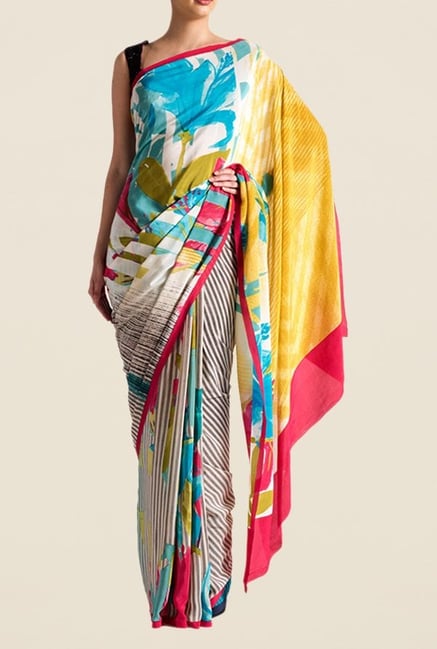 Satya Paul Multicolor Crepe Saree Satya Paul Multicolor Crepe Saree