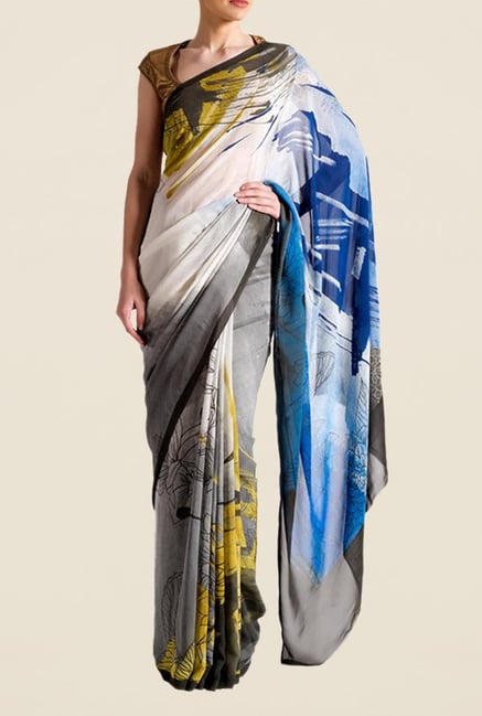 Satya Paul Grey & Off White Georgette Saree Satya Paul Grey & Off White Georgette Saree
