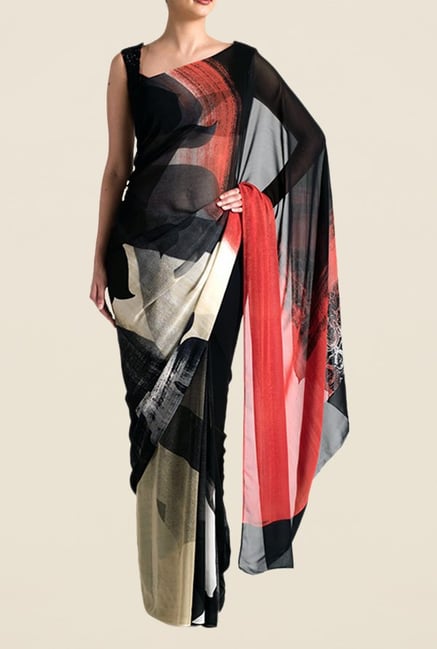 Satya Paul Black & Grey Georgette Saree Satya Paul Black & Grey Georgette Saree