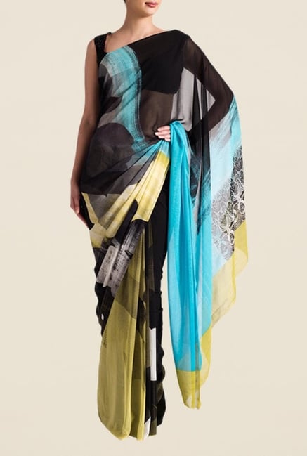 Satya Paul Black & Blue Georgette Saree Satya Paul Black & Blue Georgette Saree