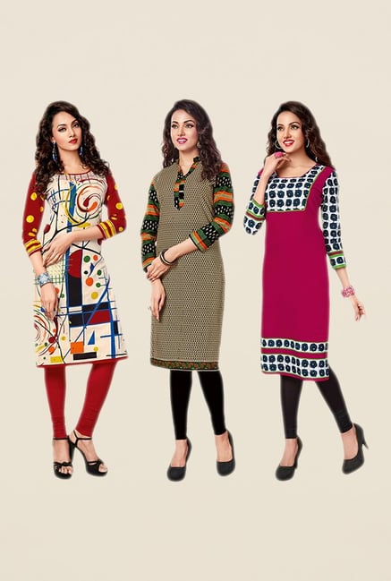 Salwar Studio Red,Black,Pink Unstitched Kurta (Pk Of 3) Salwar Studio Red,Black,Pink Unstitched Kurta (Pk Of 3)