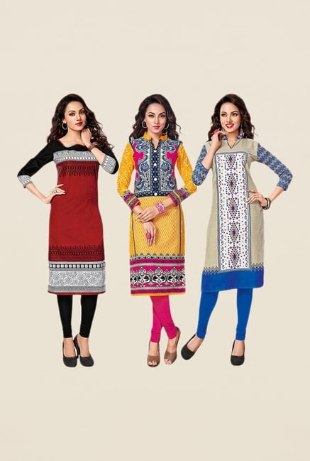 Salwar Studio Maroon,Yellow,Beige Unstitched Kurta (Pk Of 3) Salwar Studio Maroon,Yellow,Beige Unstitched Kurta (Pk Of 3)