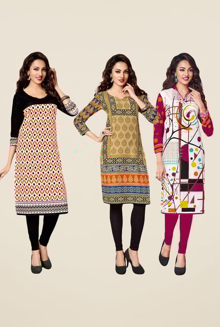 Salwar Studio Orange,Beige,Pink Unstitched Kurta (Pk Of 3) Salwar Studio Orange,Beige,Pink Unstitched Kurta (Pk Of 3)