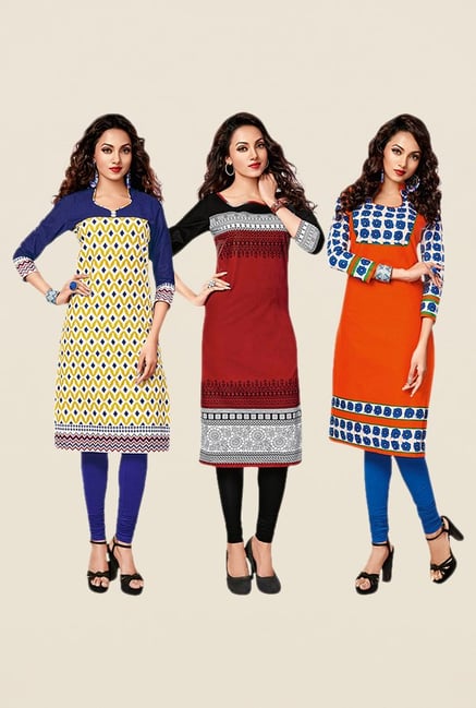 Salwar Studio Yellow,Maroon,Orange Unstitched Kurta(Pk Of 3) Salwar Studio Yellow,Maroon,Orange Unstitched Kurta(Pk Of 3)
