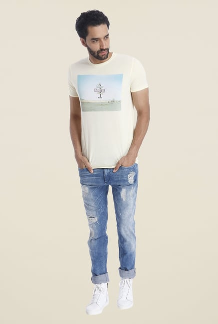 Jack & Jones Beige Graphic Print Crew T Shirt Jack & Jones Beige Graphic Print Crew T Shirt