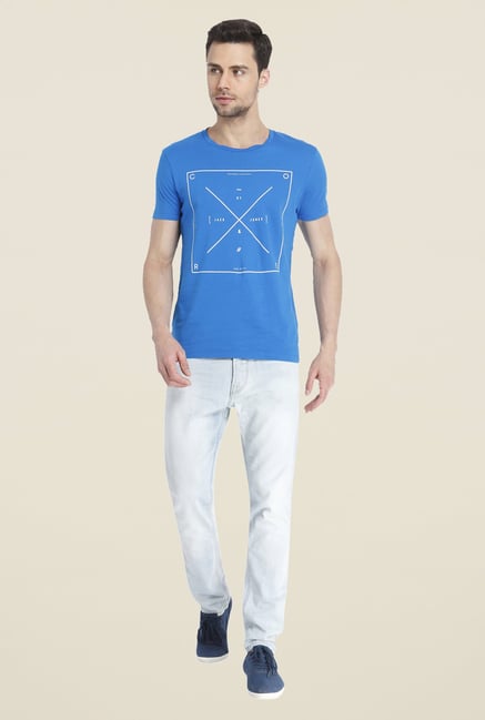 Jack & Jones Blue Graphic Print Cotton T Shirt Jack & Jones Blue Graphic Print Cotton T Shirt