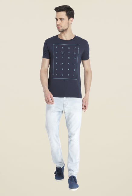 Jack & Jones Navy Graphic Print Crew T Shirt Jack & Jones Navy Graphic Print Crew T Shirt