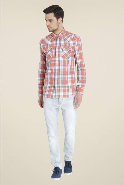 Jack & Jones Orange Checks Shirt Jack & Jones Orange Checks Shirt