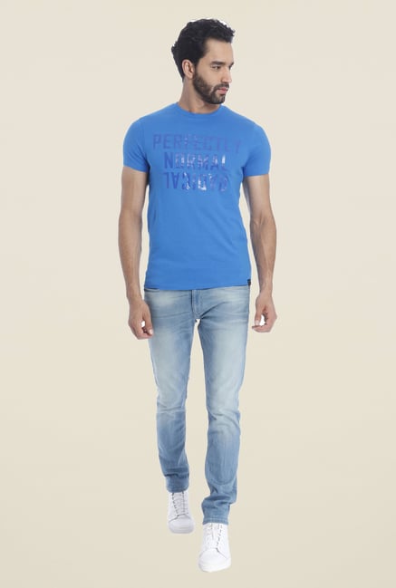 Jack & Jones Blue Graphic Print Cotton Short Sleeves T Shirt Jack & Jones Blue Graphic Print Cotton Short Sleeves T Shirt