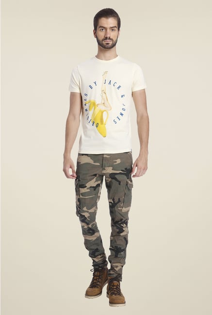 Jack & Jones Beige Graphic Print T Shirt Jack & Jones Beige Graphic Print T Shirt