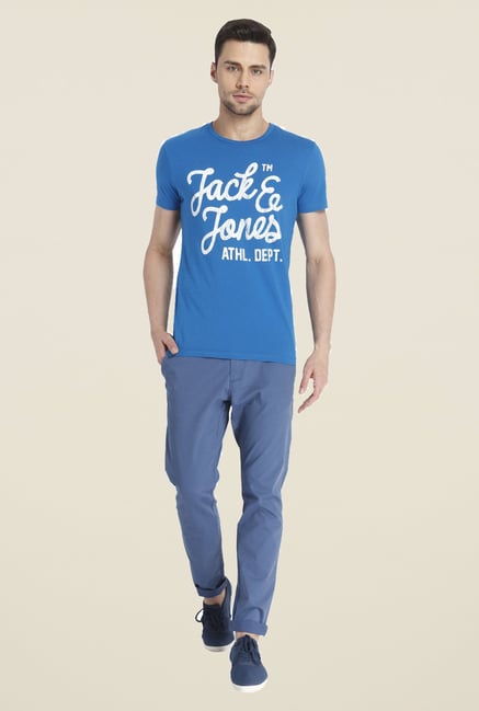Jack & Jones Blue Graphic Print Cotton T Shirt Jack & Jones Blue Graphic Print Cotton T Shirt