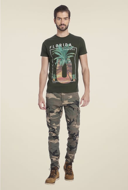 Jack & Jones Olive Graphic Print T Shirt Jack & Jones Olive Graphic Print T Shirt
