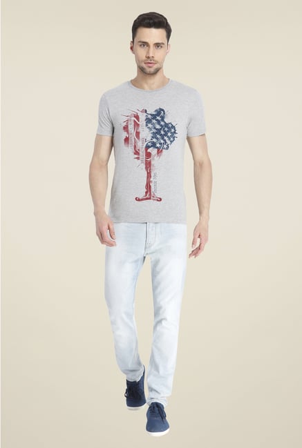 Jack & Jones Grey Graphic Print Cotton T Shirt Jack & Jones Grey Graphic Print Cotton T Shirt
