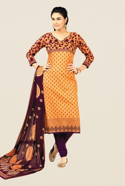 Salwar Studio Orange & Violet Floral Print Dress Material Salwar Studio Orange & Violet Floral Print Dress Material