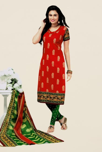 Salwar Studio Red & Green Paisley Print Dress Material Salwar Studio Red & Green Paisley Print Dress Material
