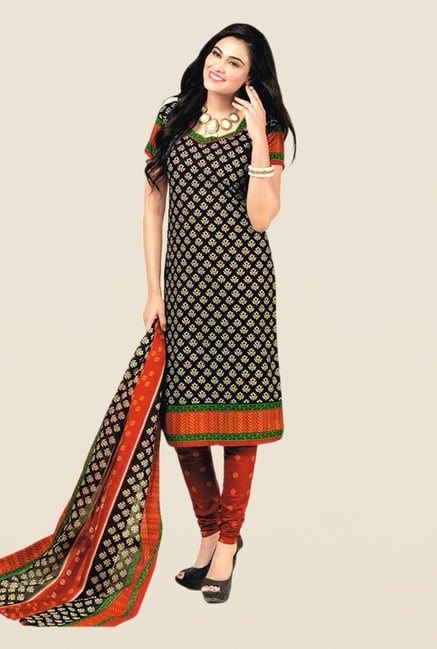 Salwar Studio Black & Red Floral Print Dress Material Salwar Studio Black & Red Floral Print Dress Material