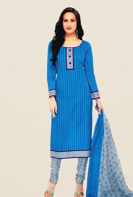 Salwar Studio Blue & Grey Geometric Print Dress Material Salwar Studio Blue & Grey Geometric Print Dress Material