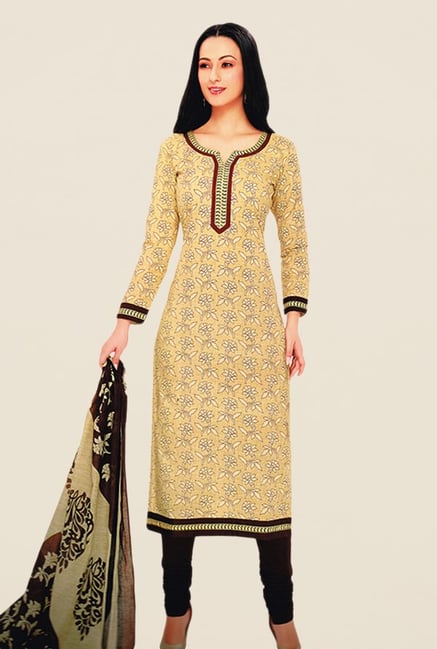 Salwar Studio Beige & Brown Floral Print Dress Material Salwar Studio Beige & Brown Floral Print Dress Material