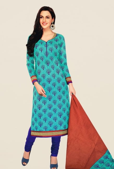 Salwar Studio Turquoise & Blue Floral Print Dress Material Salwar Studio Turquoise & Blue Floral Print Dress Material