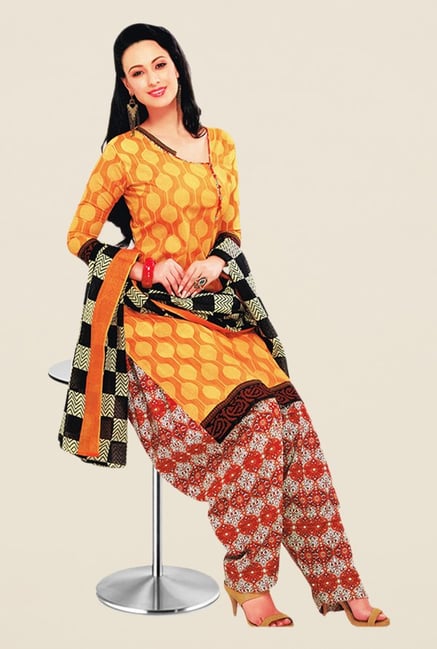 Salwar Studio Orange & Red Printed Dress Material Salwar Studio Orange & Red Printed Dress Material