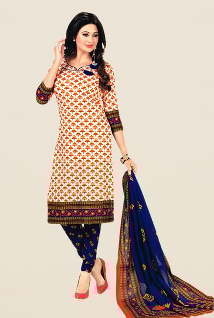 Salwar Studio White & Blue Floral Print Dress Material Salwar Studio White & Blue Floral Print Dress Material