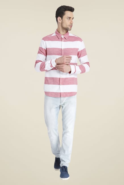 Jack & Jones Maroon & White Striped Shirt Jack & Jones Maroon & White Striped Shirt