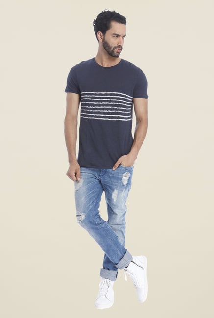 Jack & Jones Navy Textured T Shirt Jack & Jones Navy Textured T Shirt