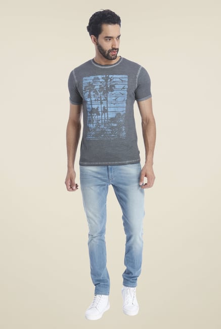 Jack & Jones Grey Graphic Print Crew Neck T Shirt Jack & Jones Grey Graphic Print Crew Neck T Shirt