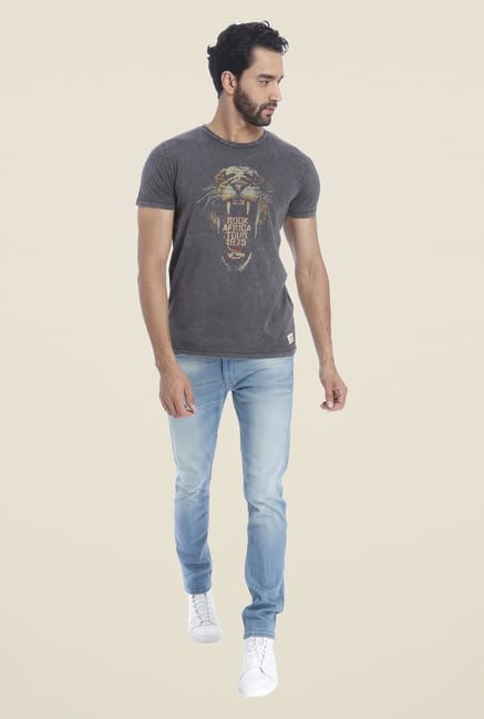 Jack & Jones Grey Graphic Print Short Sleeves T Shirt Jack & Jones Grey Graphic Print Short Sleeves T Shirt