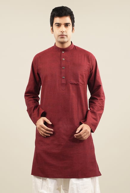 Manyavar Maroon Solid Kurta Manyavar Maroon Solid Kurta