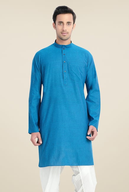 Manyavar Blue Solid Kurta Manyavar Blue Solid Kurta