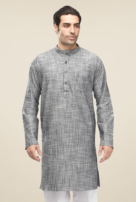 Manyavar Grey Textured Kurta Manyavar Grey Textured Kurta