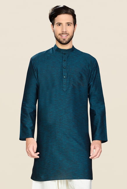 Manyavar Teal Textured Kurta Manyavar Teal Textured Kurta