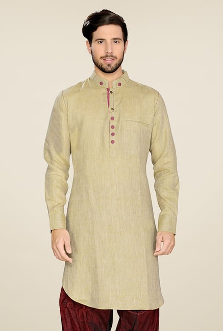 Manyavar Beige Textured Kurta Manyavar Beige Textured Kurta