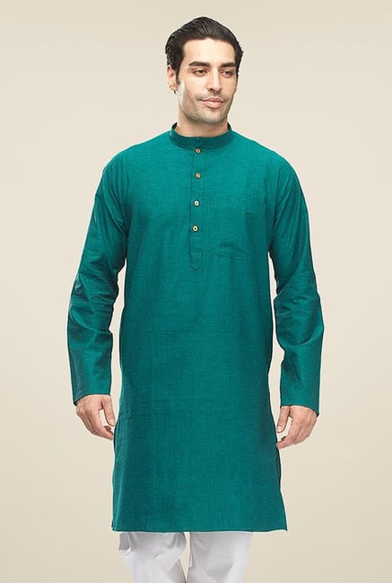 Manyavar Teal Solid Kurta Manyavar Teal Solid Kurta