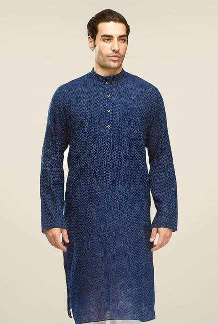 Manyavar Navy Printed Kurta Manyavar Navy Printed Kurta