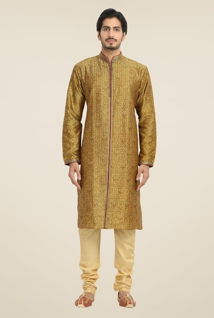 Manyavar Brown Self Print Kurta & Chudidar Set Manyavar Brown Self Print Kurta & Chudidar Set