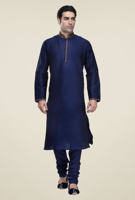 Manyavar Navy Striped Kurta & Chudidar Set Manyavar Navy Striped Kurta & Chudidar Set