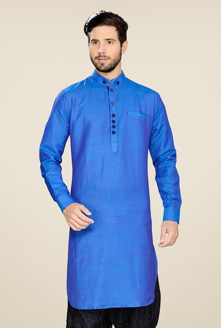 Manyavar Blue Textured Kurta Manyavar Blue Textured Kurta