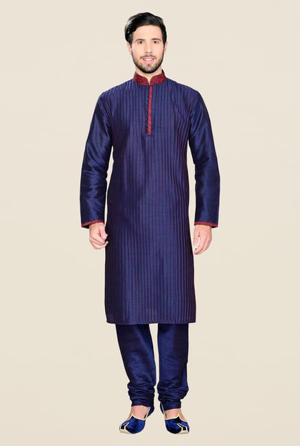 Manyavar Navy Striped Kurta & Chudidar Set Manyavar Navy Striped Kurta & Chudidar Set