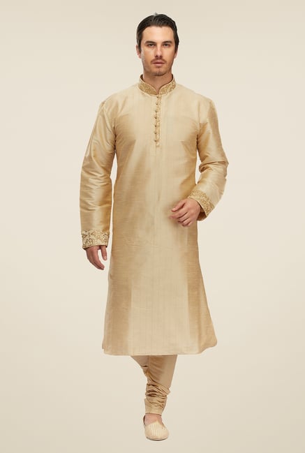 Manyavar Beige Self Print Kurta & Chudidar Set Manyavar Beige Self Print Kurta & Chudidar Set
