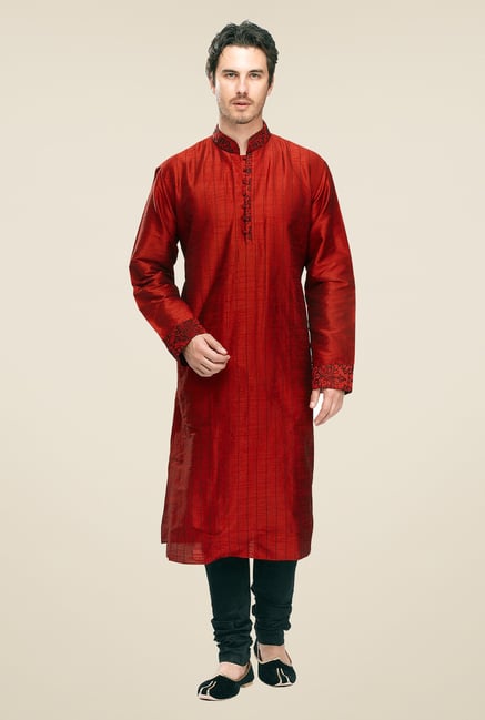 Manyavar Rust Striped Kurta & Chudidar Set Manyavar Rust Striped Kurta & Chudidar Set