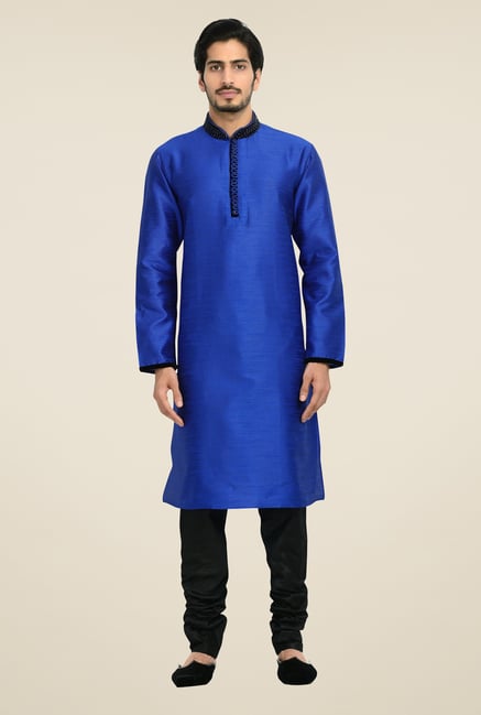 Manyavar Blue Textured Print Kurta & Chudidar Set Manyavar Blue Textured Print Kurta & Chudidar Set