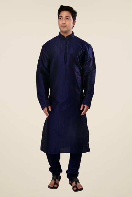 Manyavar Navy Striped Kurta & Chudidar Set Manyavar Navy Striped Kurta & Chudidar Set
