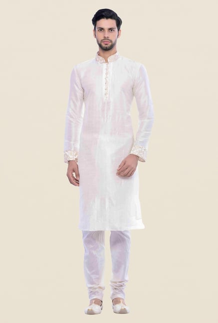 Manyavar Cream Textured Kurta & Chudidar Set Manyavar Cream Textured Kurta & Chudidar Set